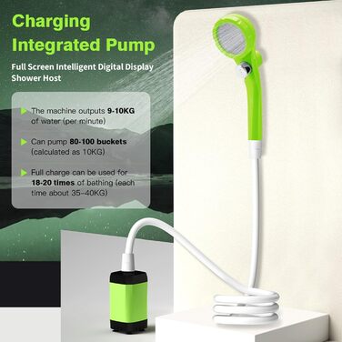 Набір для душу на кемпінг Green 6000mAh з цифровим дисплеєм та регулюванням, для дому та подорожей