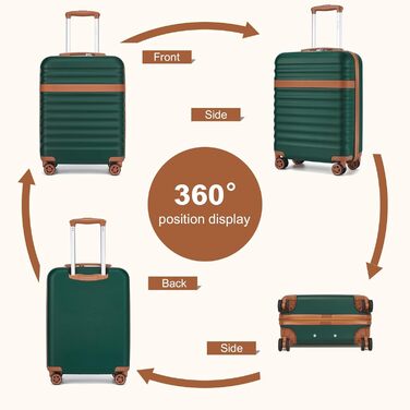 KONO Чемодан-Тролей середнього розміру, валіза для подорожей з ABS+PC, жорсткий корпус, 4 колеса, TSA замок (L) (65см, темно-зелений/коричневий)