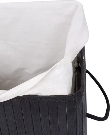 Корзина для білизни BirdRock квадратна з кришкою та підкладкою з тканини, бамбук, чорна, з мотузковими ручками