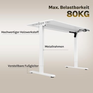 Електричний регульований стіл WOLTU, 120x60 см, білий. З USB-портом, функцією пам'яті, для офісу та дому. Ергономічний стіл для роботи за комп'ютером