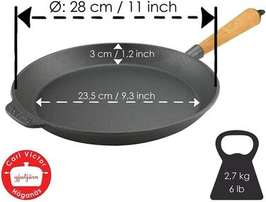 Сковорода Carl Victor Сковорода чавунна 28 см без легкої дерев'яної ручки PFAS