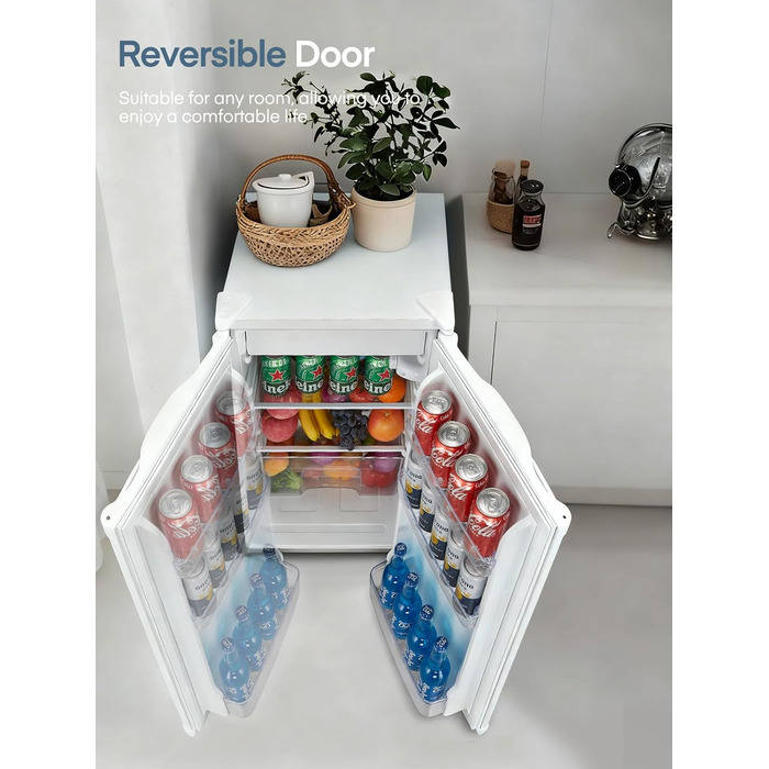 Компактний холодильник FOHERE на 90л з морозильною камерою, регулюванням температури (7 рівнів) та відділенням для овочів, білий