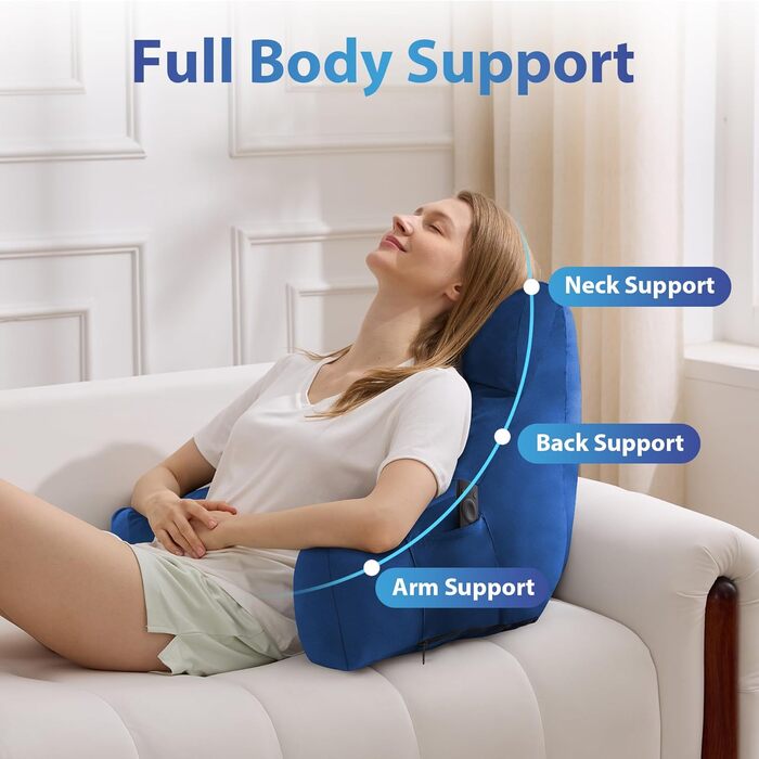 Подушка для читання з підлокотниками для дорослих, спинна подушка для відпочинку в ліжку, подушка з піною з пам'яті з кишенями та знімним, пральним чохлом, для відпочинку, перегляду телевізора