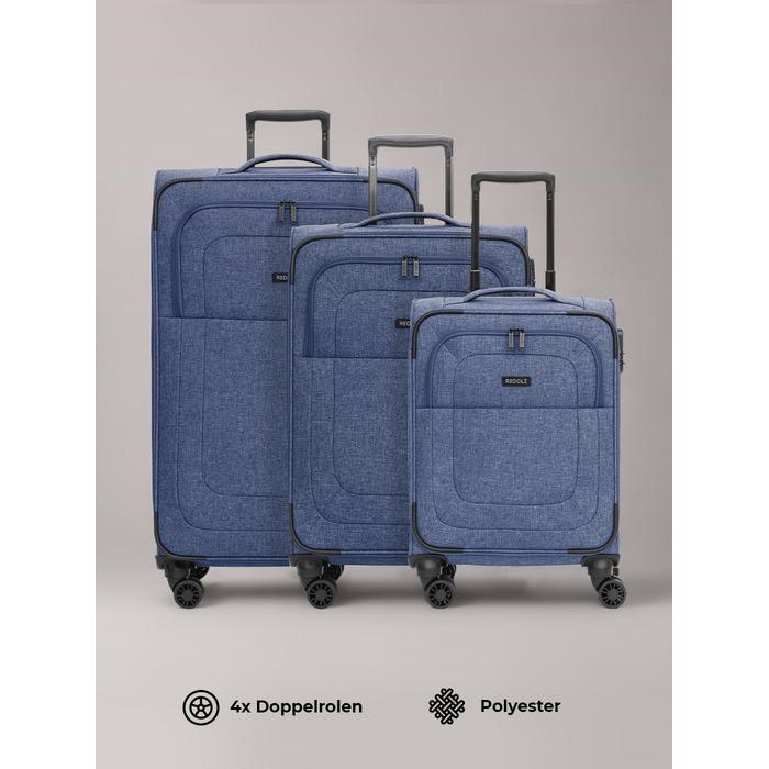 Набір валіз REDOLZ 3-в-1 для жінок та чоловіків | Легкі та стійкі дорожні ролери, високоякісний софт-кейс, 4 подвійні колеса та TSA-замок | Розширюваний з еластичними складками (Essentials 12) (Blue, Набір валіз (3-в-1) 4-колісний розширюваний)
