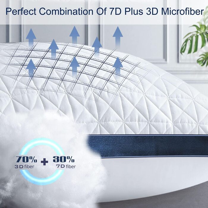 Подушки для сну 40x80 см, 2 шт. - ортопедичні подушки для тих, хто спить на боці з мікрофібровою начинкою, дихаючі, м'які та підтримують. Колір: морська хвиля
