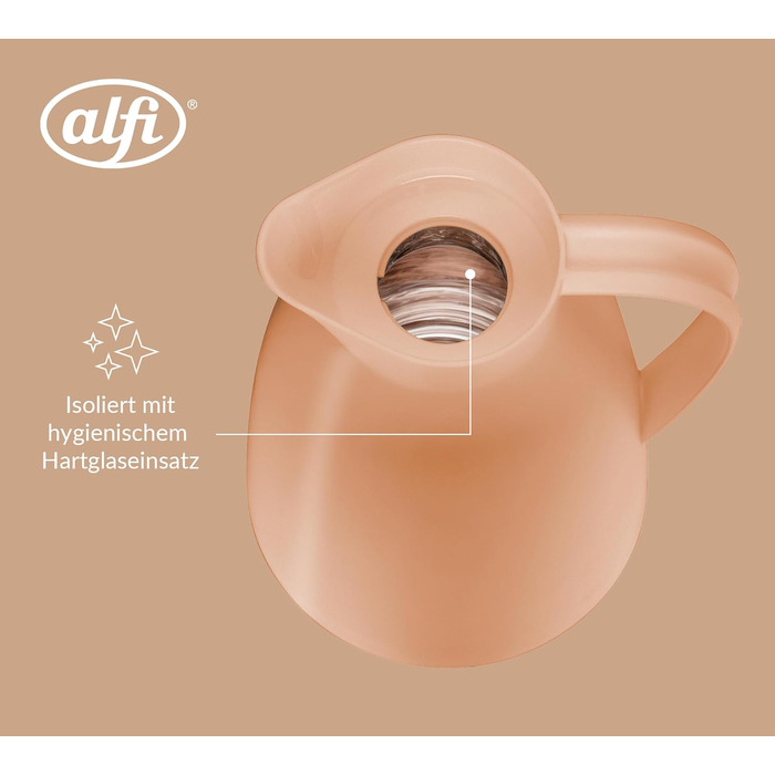 Термос Alfi ECO 1.0л з термоізоляційним скляним вкладишем, пластиковий корпус, кришка з кнопкою, зручний для наливання однією рукою, для кави та чаю, BPA-free (Абрикосовий)