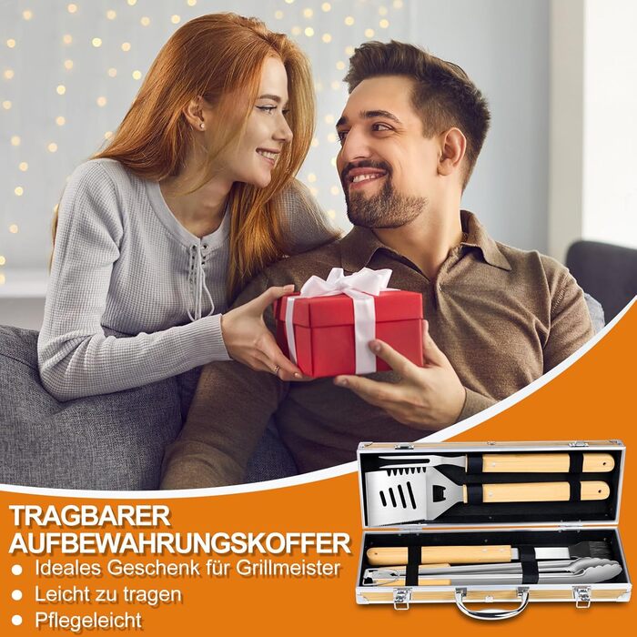 Набір барбекю 4 шт. з нержавіючої сталі: інструменти для гриля, аксесуари для барбекю, подарунок для чоловіків, преміум-якість, кейс для гриля, сад, кемпінг
