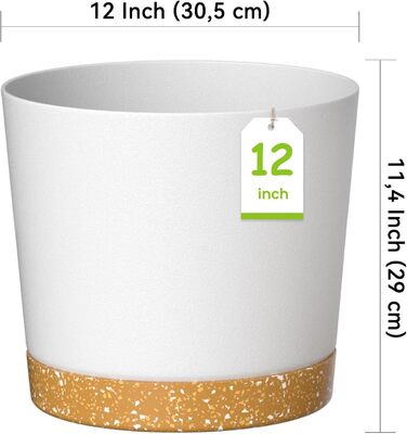 Набір горщиків ZMTECH 30,5 см (3 шт.) - пластикові, з піддоном, для квітів та сукулентів (білий)