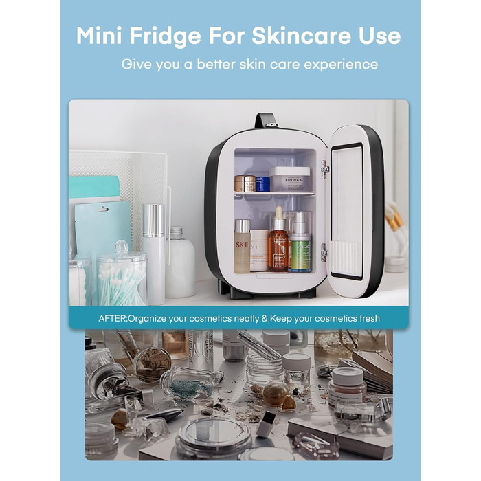 Міні холодильник FOHERE 5 літрів / 6 банок, USB живлення, 220V AC/12V DC, для напоїв та косметики, білий (чорний)