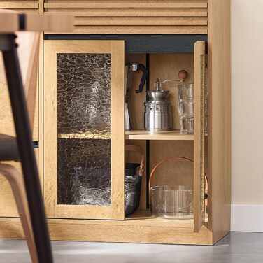 Кухонна шафа SoBuy з мікрохвильовою нішею, ламеленими дверцятами та буфетом, 107×40×85 см (Eiche-Schwarz)