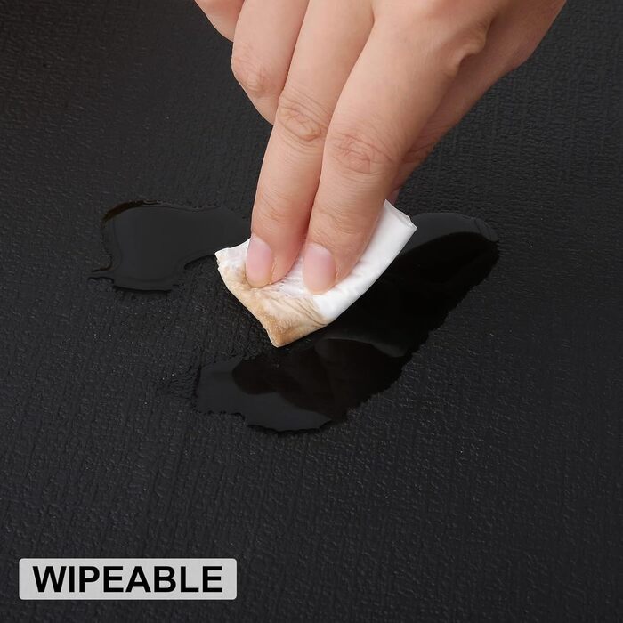 Набір з 6 місць для сервірування столу з штучної шкіри, термостійкі, водонепроникні, легко миються (чорні, 43 x 30 см)