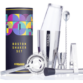 Набір шейкер для коктейлів Boston Shaker Set: скло, нержавіюча сталь, професійний барменський набір з ситечком Hawthorne