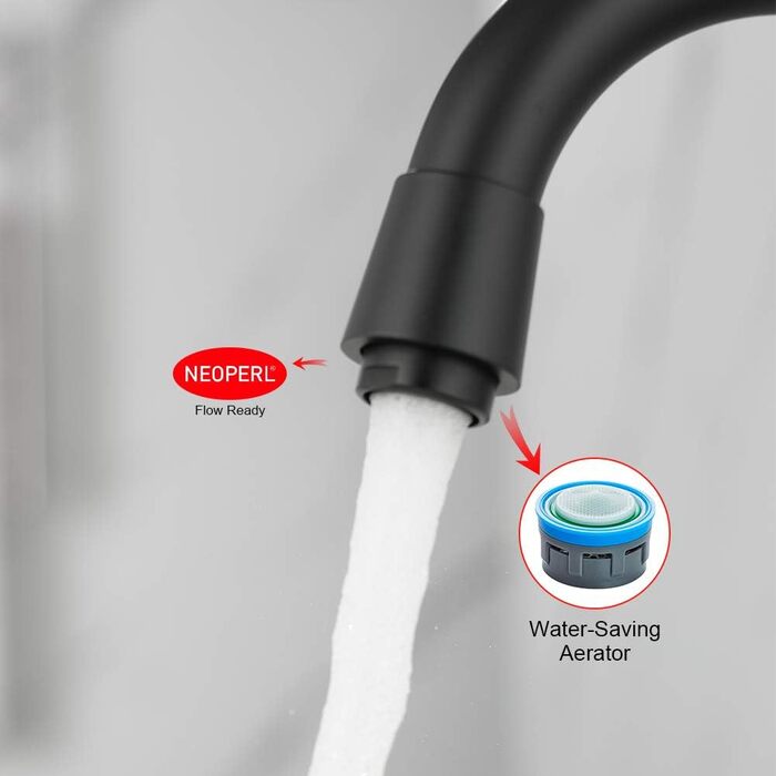 Змішувач для ванної кімнати GRIFEMA - поворотний на 360°, одноlever, нержавіюча сталь, 180 мм, гаряча та холодна вода, економія води, проста установка, з'єднання 3/8″, для гостьового туалету, G1002A (Чорний)