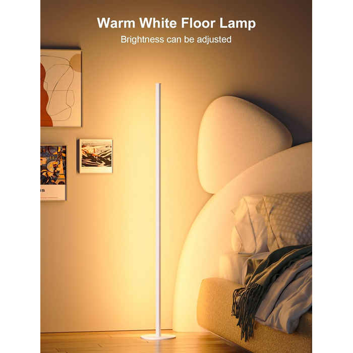 LED торшер для вітальні білий з пультом ДУ, RGB лампа 140 см, 16 млн кольорів, синхронізація з музикою, кутова, з таймером