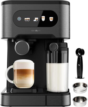 Кавомашина Cecotec Halbautomatische Express-Kaffeemaschine Power Espresso 20 ColdBrew Latte: 1350 Вт, 20 бар, холодний/теплий/гарячий, сенсорний екран, 1.5 л резервуар для води, 500 мл молока, підігрівач чашок, подвійний портафільтр