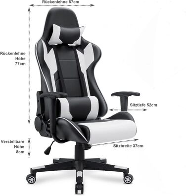 Ігрове крісло Homall, ергономічне офісне крісло, з високою спинкою, поворотне крісло, крісло для ПК (сіре/біле)