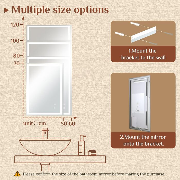 Дзеркало для ванної кімнати Clevich з підсвічуванням 80x60 см, LED, 3 кольори світла, диммування, захисне скло, сенсорне управління, функція пам'яті, антизапар, 120L x 60B см