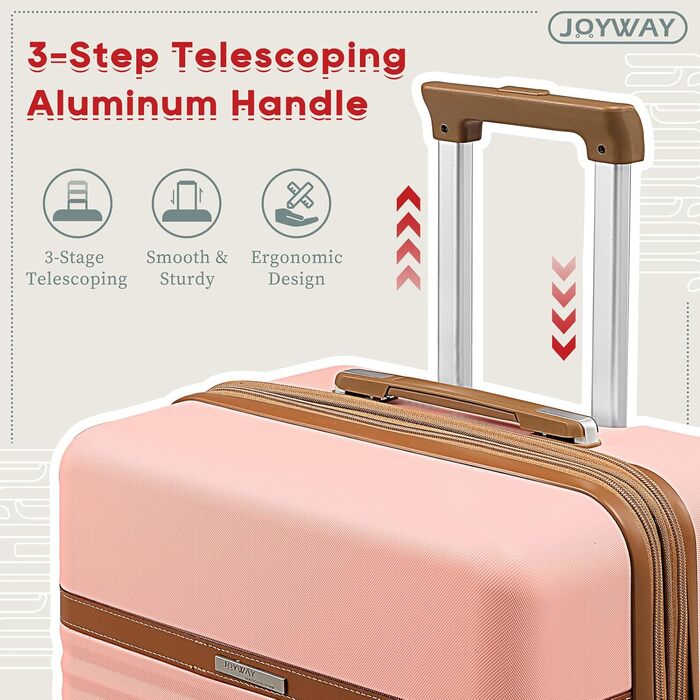 Набір валіз Joyway ABS 5шт з TSA-замком (рожевий) - розширюваний, з культурою та сумкою для подорожей
