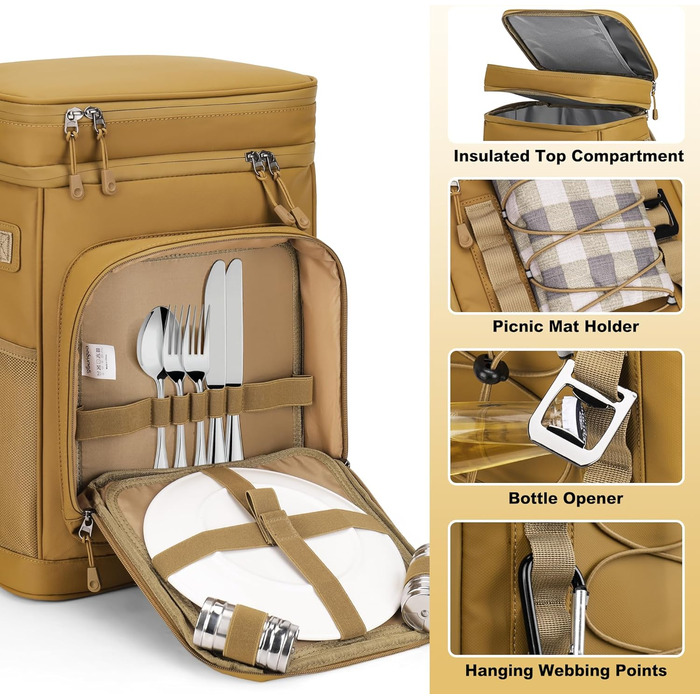 Рюкзак-холодильник 30L, водонепроникний, для пікніка, пляжу, кемпінгу, відпочинку на природі (зелений/жовтий)