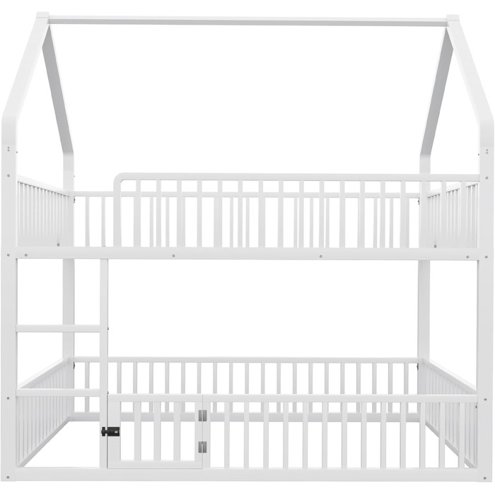 Двоярусне ліжко 140x200 для 2 дітей з лесенкою та бар'єром, металеве, з ламелями (біле)