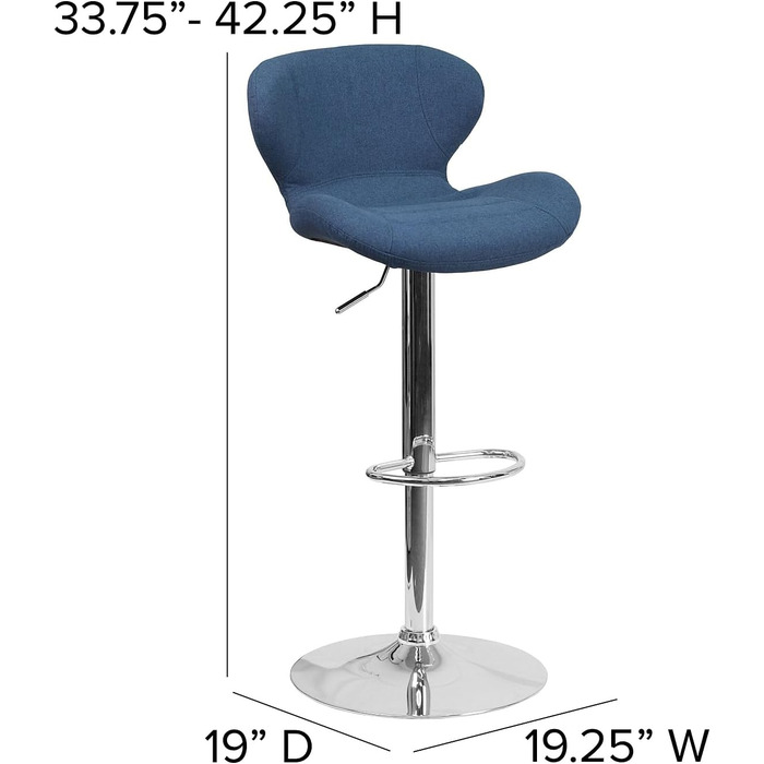 Барний стілець Flash Furniture Denville, тканинний, регульований по висоті, з вигнутою спинкою та хромованою основою, 2 шт., блакитний