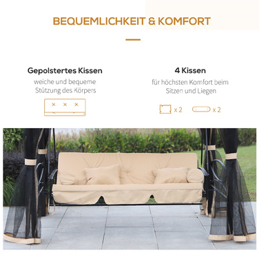 Садові гойдалки Outsunny Hollywood Swing 3-місні з бічними стінками Бежевий 256 x 172 x 248 см для саду та тераси