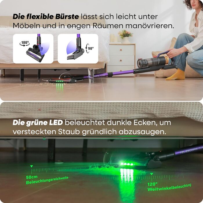 Бездротовий акумуляторний пилосос UNINELL HOME 48000Pa, 550W, 65 хвилин роботи, LED-дисплей, антизаплутувальна щітка, тиха робота, для килимів, твердих підлог та шерсті тварин (фіолетовий)