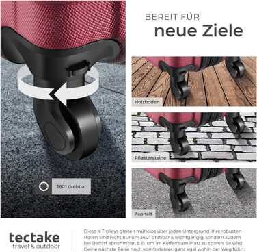 Набір валіз Tectake 4шт з ABS пластику, S-M-L-XL, з роликами, телескопічним ручками та замками, з ваговою шалькою та аксесуарами для валіз (Вишневий)