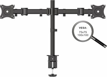 Кріплення для монітора PureMounts (2 монітори), 17-32 дюйми, до 8 кг, VESA 75/100, регульоване, чорне