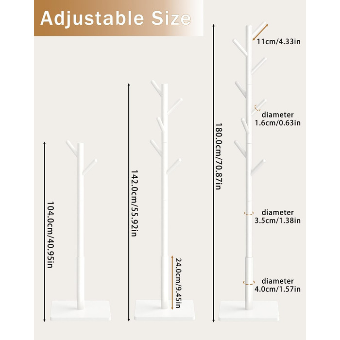 Дерев'яна вішалка для одягу Yawinhe, 180 см, 8 гачків, 3 рівня, для передпокою