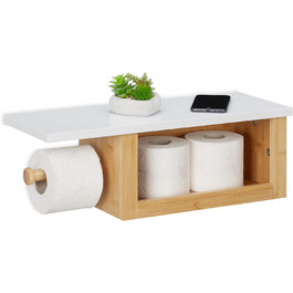 Тримач для туалетного паперу Relaxdays з полицею, тримач для туалетного паперу бамбук, відкрите відділення, HWD 17x50x18 см, настінний, натуральний/білий