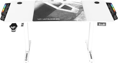 ULTRADESK Стол для роботи та геймінгу з регулюванням висоти - електричний, 140x68 см, з підсвічуванням RGB, XL-килимок для миші, білий