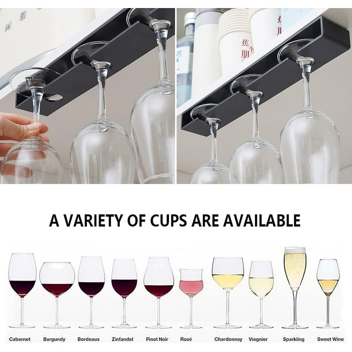 Тримач для келихів DESONAUT під полицю шафи, пластиковий, для сушки, 4 шт. (Чорний)