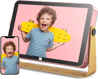 Цифровий фоторамка Kodak 10 дюймів з Wi-Fi, акумулятором та 32 ГБ пам'яті, рожево-золотий, з сенсорним HD IPS екраном, підтримкою фото, відео та музики, можливість ділитися через додаток