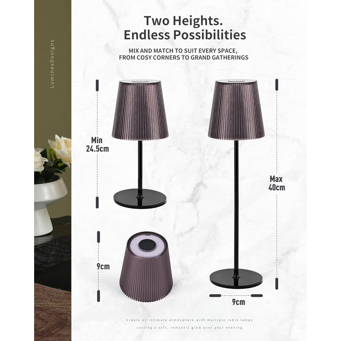 LED настільна лампа LuminexDesigns бездротова з акумулятором 5200mAh, регульована яскравість, IP54 вологостійка, для спальні, офісу, саду, декору, біла (сучасний дизайн, компактна, чорна)