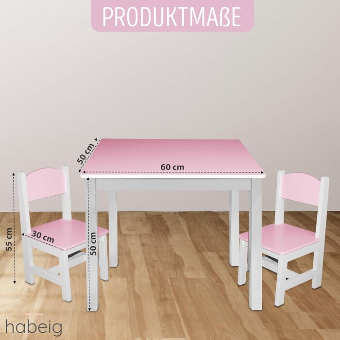 Дитячий стіл та 2 стільці, комплект меблів для дитячої кімнати, 60x50x50 см (Рожевий/Білий)