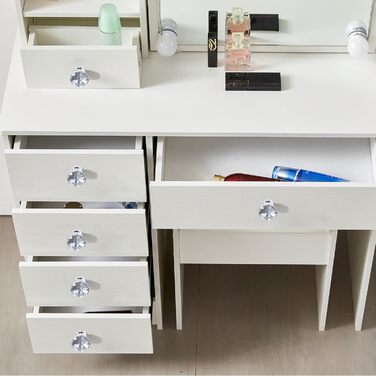 Туалетний столик зі світлом та дзеркалом, з пуфом, 6 шухляд та 6 полиць, 80x36x130 см, PE39