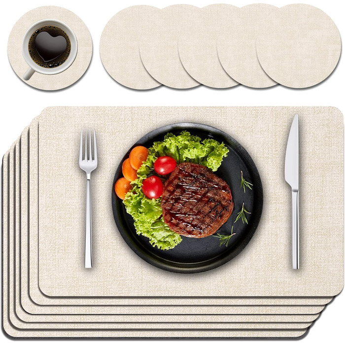 Набори підставки під тарілки Purejoy Platzsets, 6 шт., сірі, миючі, неслизькі, термостійкі, з PU шкіри, для дому, кухні, обіднього столу, 43x30 см