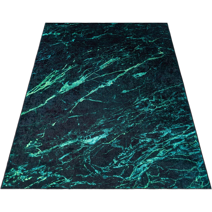 Сучасний Мазовецький килим-миється килим з коротким ворсом-М'який килим для вітальні, спальні , їдальні-килими з мармуровим абстрактним візерунком-чорний сірий золотий (80 х 150 см, зелений / 40530)