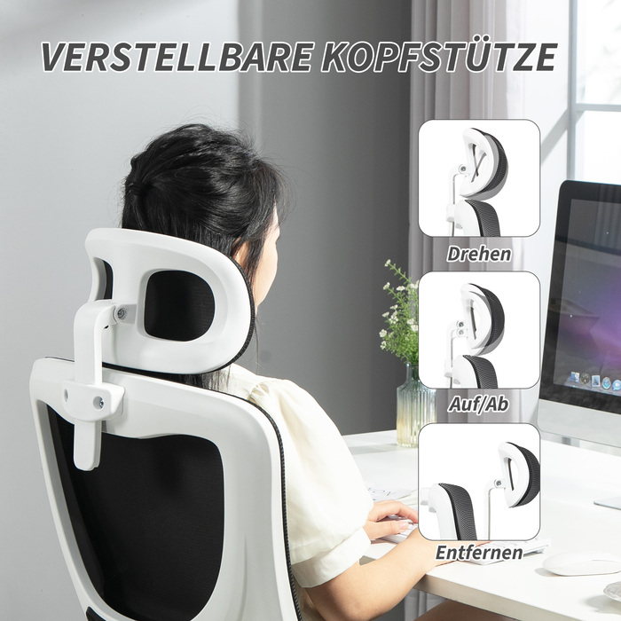 Офісний стіл, регульована висота, регульована підголовник, до 120 кг, 60x59x114-122 см, Чорний