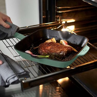 Сковорода-гриль SPRINGLANE М'ята, 26 см - Емальована - Сковорода для стейків зі стійками для гриля - Підходить для всіх типів варильних поверхонь, включаючи індукційну