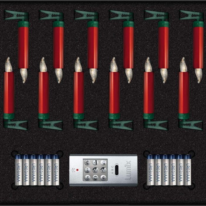 Набір декоративних LED-свічок Lumix® SuperLight Mini Metallic Red для ялинки, 12 шт, теплий білий, з пультом ДУ, таймер 4год, 9см, 75546