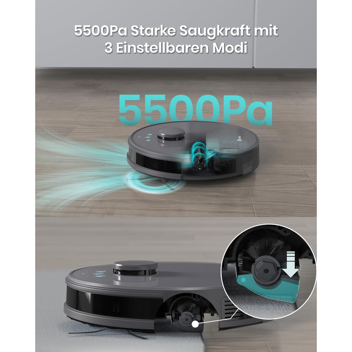 Робот-пилосос LEFANT M1 з функцією миття, 5500Pa, 200хв роботи, мапінг, зони заборони, для шерсті тварин, килимів та твердих підлог