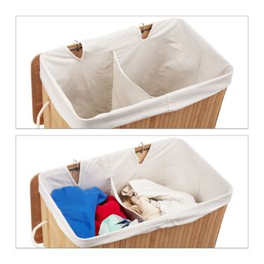 Кошик для білизни Relaxdays з бамбука з 2 відділеннями