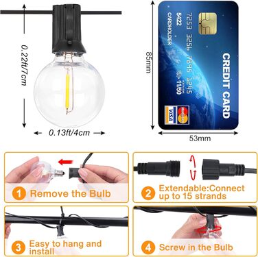 LED гірлянда для вулиці на батарейці з таймером, 9 метрів, 12 лампочок ST64, USB зарядка, 5000mAh, для декорування: сади, тераси, вікна, вечірки, весілля