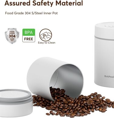 OUTPEAK Neo 2025 Kilo Auto-Vakuum-Канєстер для кави, 1,5 л, для 500 г кавових зерен, автоматичний, з нержавіючої сталі, для бариста, подарунок (великий, матовий чорний) (SW750)