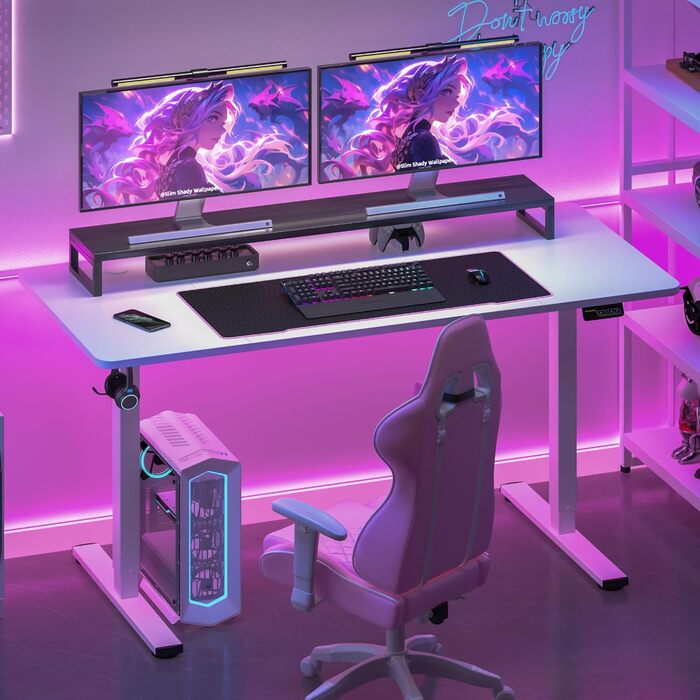 SANODESK електричний стіл 160x60 см, геймерський стіл з пам'яттю, гачок, білий