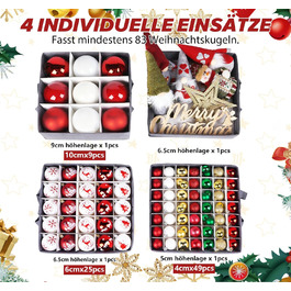 Коробка для зберігання прикрас на Новий рік, 166 відділень, з регульованими перегородками, кришкою та ручками, 31x31x30 см, червона, зі сніжинками, у білому кольорі (сіро-біла)