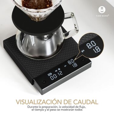 Ваги для кави TIMEMORE з таймером, контролем протікання, точність 0,1 г, автоматичний таймер, ємність 2000 г, чорний (Basic Pro)