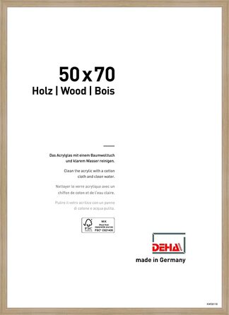 Дерев'яна рамка для плаката DEHA Fontana / 50x70 см дуб / фоторамка / фото колаж головоломка рамка / фоторамка / сучасна